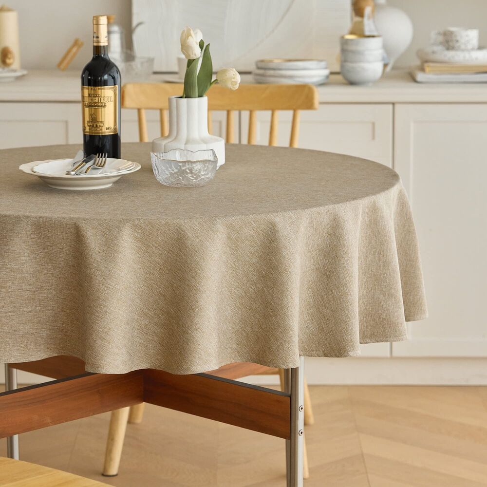 Decorative Fabric Farmhouse Tablecloth Indoor/Outdoor (60 Inch, RoundNatural)